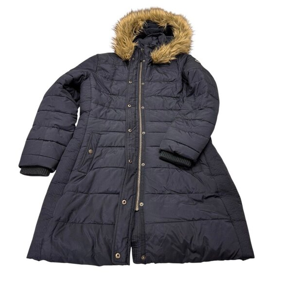 Abercrombie & Fitch Hooded Winter Puffer Jacket Coat Women XL Fur Trim Long Knee - Picture 4 of 7